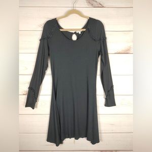 Onehart L T-Shirt Dress Woman’s Black Long Slv W/small Ruffles On Shoulders